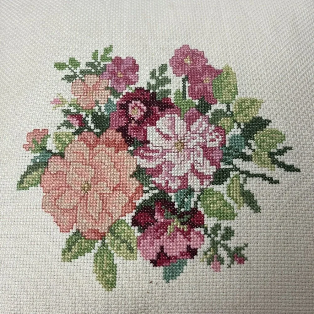 Floral Country Counted Cross Stitch Throw Pillow 17x17